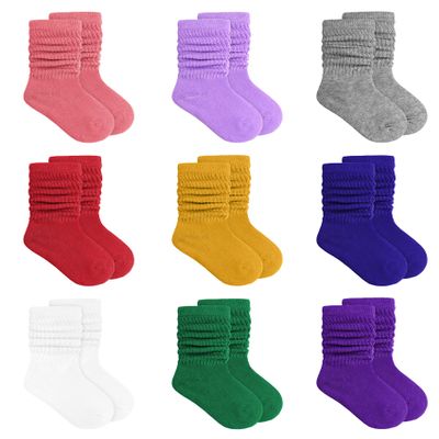 Auranso Girl Knee High Cotton Socks 9 Pairs Girls Long Crew Socks Color d 9-12 Years