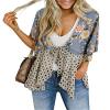 Women Floral Kimono Cardigans 3/4 Ruffle Sleeve Lightweight Patchwork Flowy Boho Loose Open Front Cover Ups Blue-Grey view 1