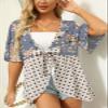 Women Floral Kimono Cardigans 3/4 Ruffle Sleeve Lightweight Patchwork Flowy Boho Loose Open Front Cover Ups Blue-Grey view 4