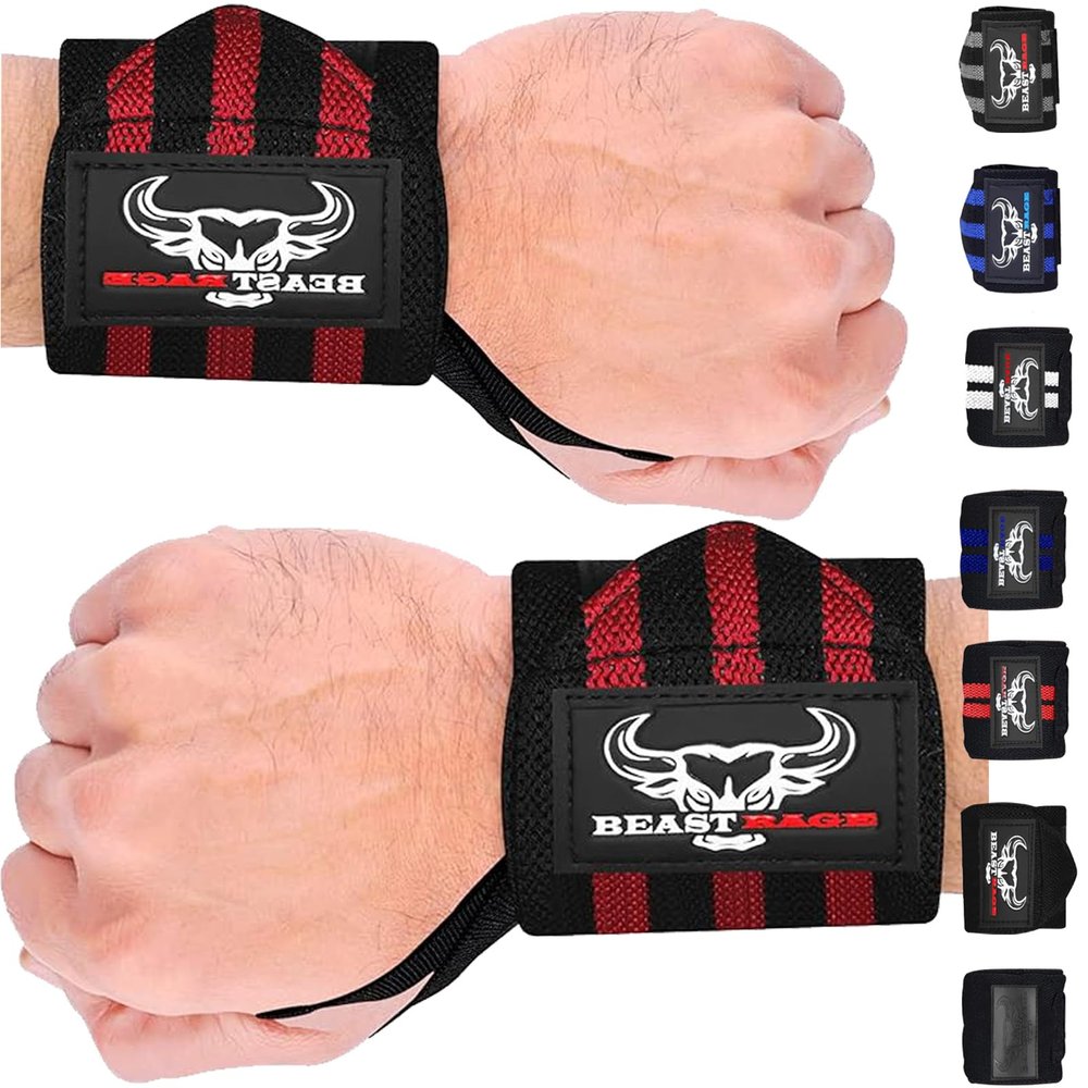 BEAST RAGE Wrist Wraps for Weightlifting Adjustable Lifting Straps & Wrist Straps with Thumb Loop for Enhanced Gym Support, Wrist Support for Powerlifting, Bodybuilding and Gym workout (Black/Red)