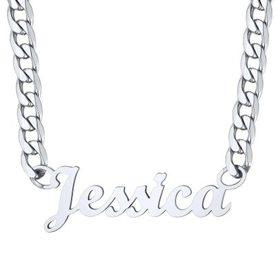 ChainsHouse Name Necklace Personalized for Women Men, Stainless Steel Custom Name Necklace Nameplate Pendant Jewelry Gift