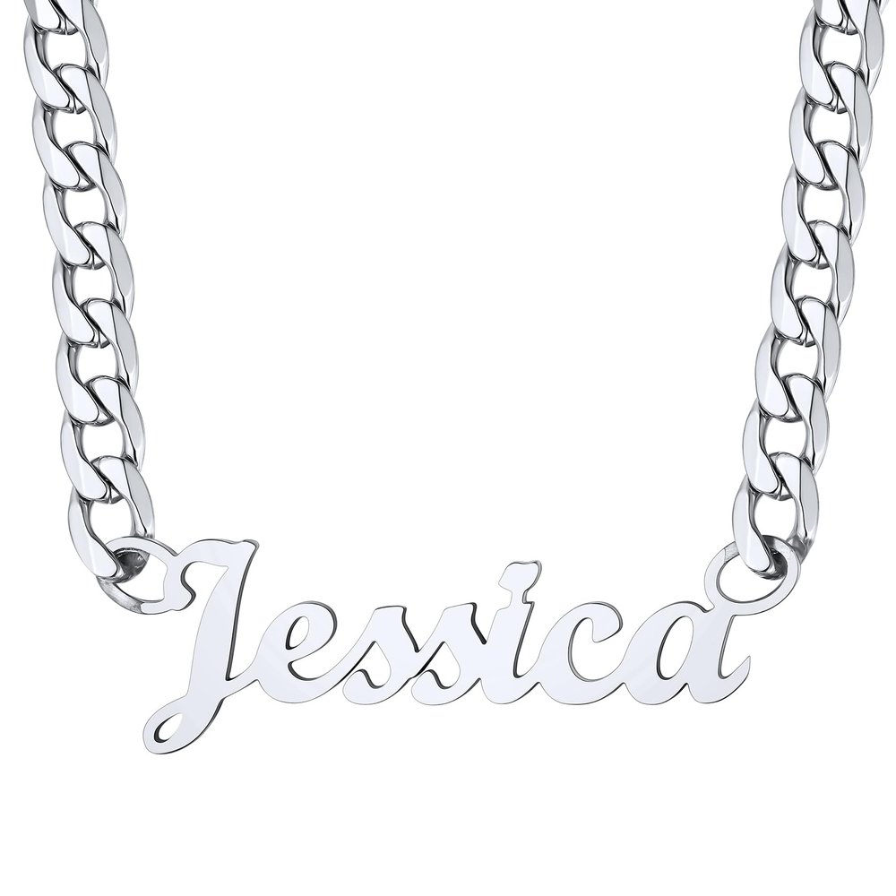 ChainsHouse Name Necklace Personalized for Women Men, Stainless Steel Custom Name Necklace Nameplate Pendant Jewelry Gift