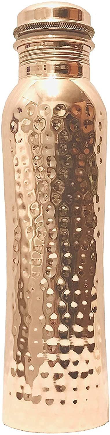 Kunal Art & Crafts Hammered Copper Water Bottle 34 Oz Joint Free-Ayurveda Health For Travelling Purpose Vessel Drinking 1 Litre Christmas Gift- Capacity 1000 Ml