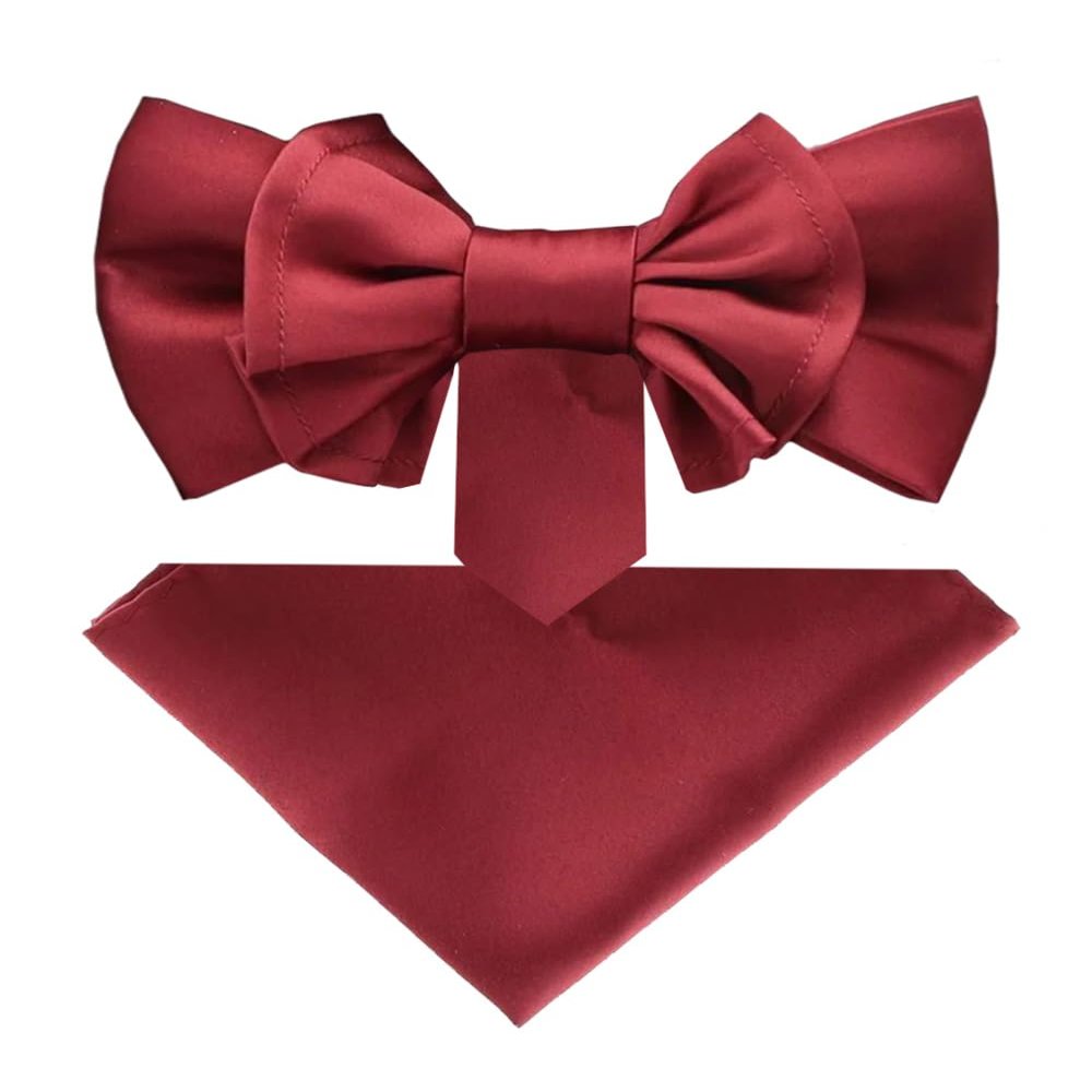 Vittorio Farina XL Solid Bow Tie & Pocket Square Set (Burgundy)