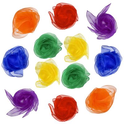 Lolakee Dance Scarves for Kids 12 Pcs Music Scarves Dance Scarf Play Scarves for Children Movement Square Juggling Silk Tricks Scarves Rhythm Band Scarves(6 Colors,24" x 24")