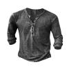 Mens Distressed Henley Shirts Vintage Long Sleeve Tee Shirts Casual Button Down Washed T-Shirts for Men Grey view 1