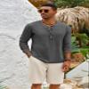 Mens Distressed Henley Shirts Vintage Long Sleeve Tee Shirts Casual Button Down Washed T-Shirts for Men Grey view 2