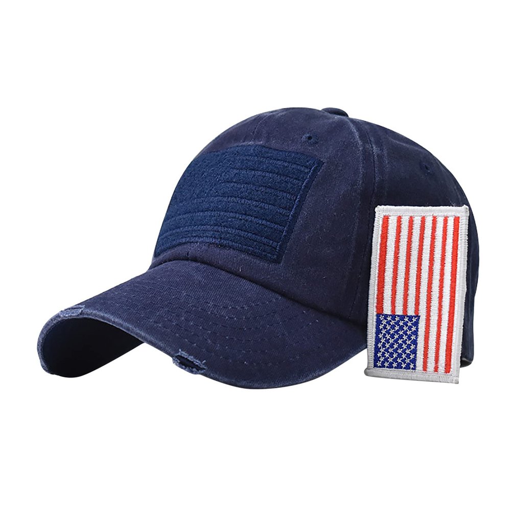 4th of July Baseball Caps for Men Women Adjustable Ripped Vintage Unisex Trucker Hats American Flag Patch Patriotic Caps Navy