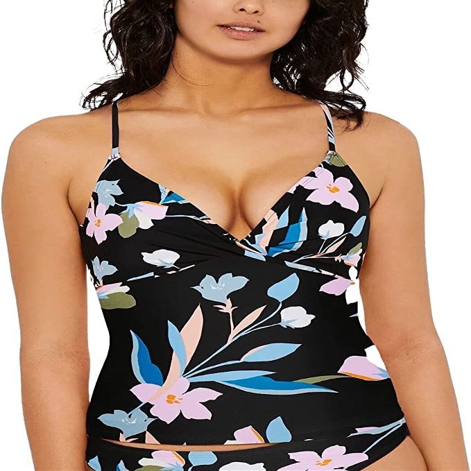 Hula Honey Women's Swimwear Medium Floral Strappy Tankini Black M