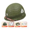 WWII US WW2 Army M1 Steel Pot Helmet Replica - Military Gear Uniform with Net Cover, Chin Strap, Cat Eye Belt view 2