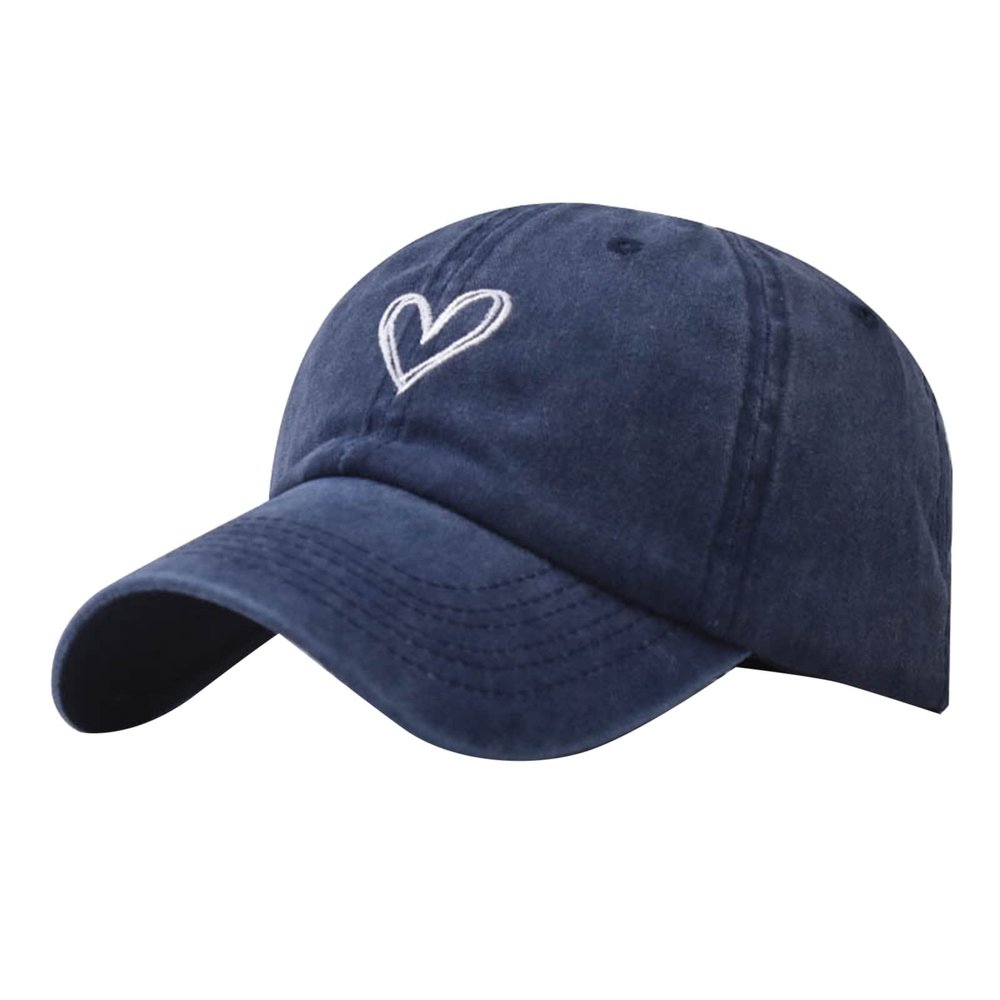 Adjustable Baseball Hat for Women Love Heart Embroidered Couples Outdoor Sport Cap Summer Casual Distressed Sun Hats Navy