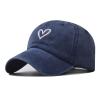 Adjustable Baseball Hat for Women Love Heart Embroidered Couples Outdoor Sport Cap Summer Casual Distressed Sun Hats Navy view 2