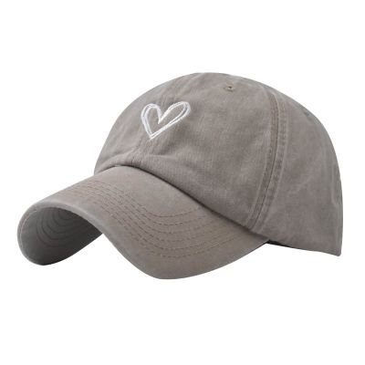 Adjustable Baseball Hat for Women Love Heart Embroidered Couples Outdoor Sport Cap Summer Casual Distressed Sun Hats Beige