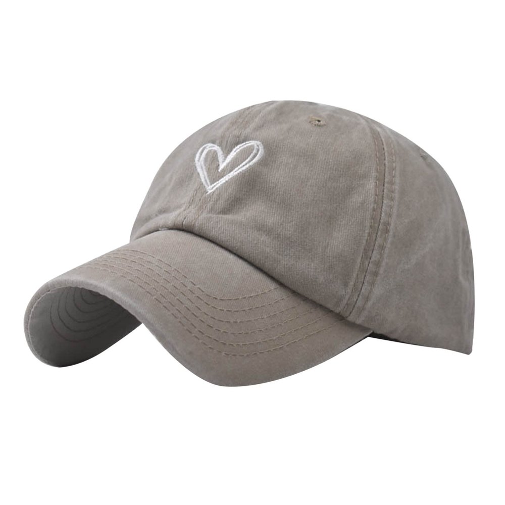 Adjustable Baseball Hat for Women Love Heart Embroidered Couples Outdoor Sport Cap Summer Casual Distressed Sun Hats Beige