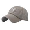 Adjustable Baseball Hat for Women Love Heart Embroidered Couples Outdoor Sport Cap Summer Casual Distressed Sun Hats Beige