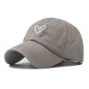 Adjustable Baseball Hat for Women Love Heart Embroidered Couples Outdoor Sport Cap Summer Casual Distressed Sun Hats Beige view 2