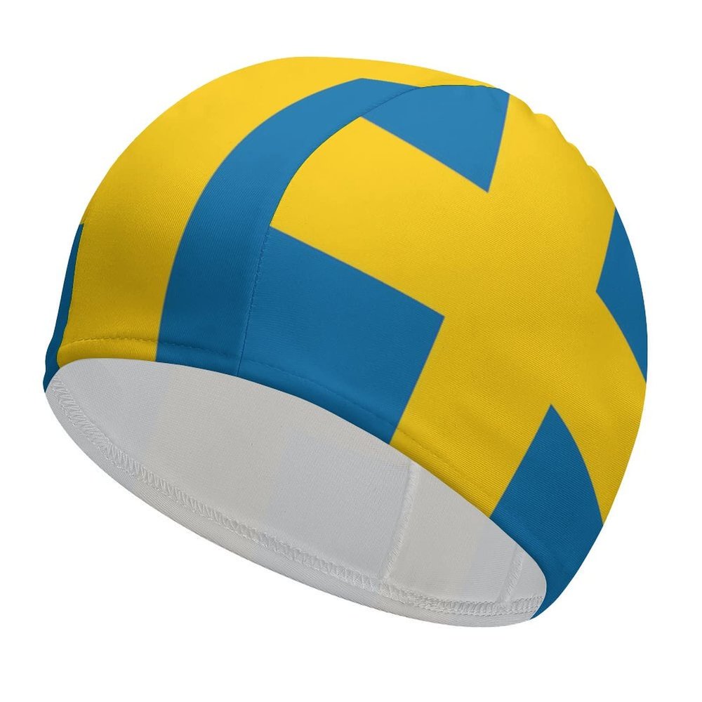 BAIKUTOUAN Sweden Flag Unisex Swim Cap Durable Elastic Bathing Cap Swimming Hat for Long Hair Short Hair