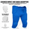 Exxact Sports Rebel Youth Football Pants with Built in Pads, Lightweight Integrated Football Practice Pants with Lace-up Fly (Y2XL, Royal Blue) view 4