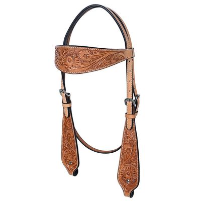 HILASON Tan Western Horse American Leather Headstall Color | for Horses Hand-Dyed Edges and Solid Stainless Steel Hardware