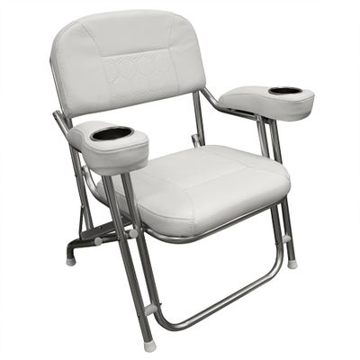 Wise 3367-784 Offshore Series Deluxe Folding Deck Chair with Stainless Steel Cup Holders, Brite White