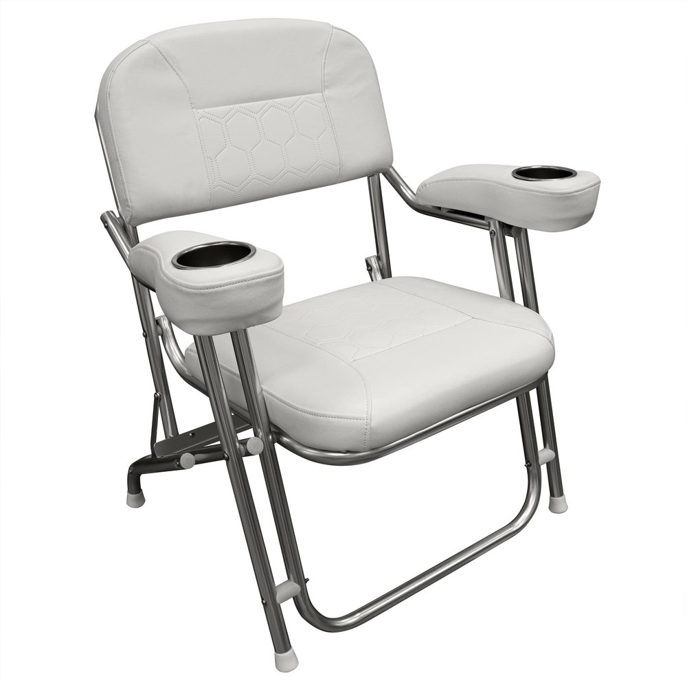Wise 3367-784 Offshore Series Deluxe Folding Deck Chair with Stainless Steel Cup Holders, Brite White