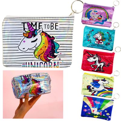 1 Unicorn Girl Purse Coin Wallet Keychain Bag Saving School Lunch Pouch Charm
