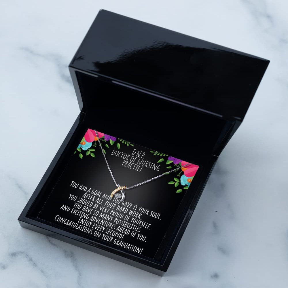 Wishbone Dancing Necklace Luxury Box Doctor of Nursing Practice, Graduation Gift for DNP, Personalized Gift for DNP