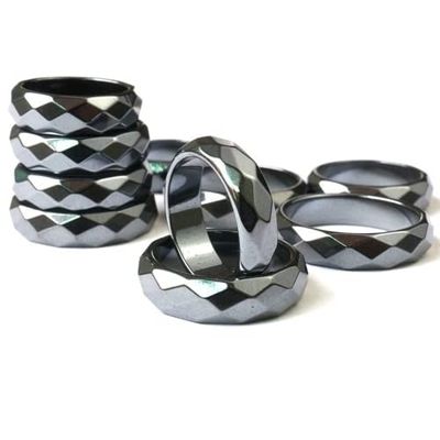 10PCS Hematite Rings/Crystals Rings/Women Mens Black Band for Gifts (Faceted)