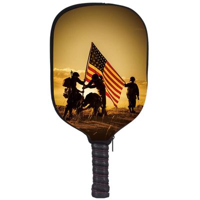 JCETUNO Universal Neoprene Pickleball Paddle Cover Protection Sleeve Holder Carrier, WWII American Soldiers Raise The Flag, Meaningful Mother's Day, Father's Day, Sports Lover Gifts