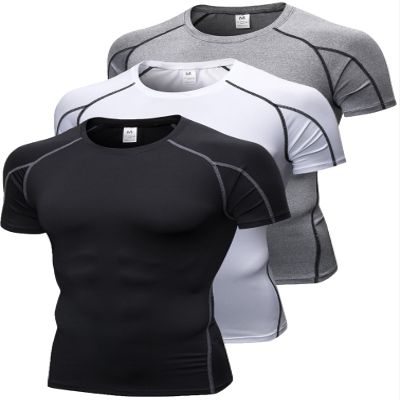 3 Pack Men's Compression Shirts Short Sleeve Workout T-Shirt Cool Dry Undershirts Baselayer Sport Cool Shirt Running Tops
