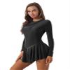 Hedmy Lyrical Women's Adult Figure Ice Skating Dress Long Sleeves Spandex Gymnastics Leotard Dress Black B Large view 2