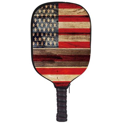 JCETUNO Pickleball Paddle Cover Protection Neoprene Racket Cover, Old Painted American Flag Wooden Fence, Fits Most Paddle/Racket