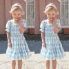 POLG Girls Summer Floral Dress Summer Kids Puff Sleeve Square Neck Smocked Flowy Sun Dresses Ruffle Bowknot Floral (A-Blue, 9-10 Years) view 2