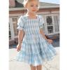 POLG Girls Summer Floral Dress Summer Kids Puff Sleeve Square Neck Smocked Flowy Sun Dresses Ruffle Bowknot Floral (A-Blue, 9-10 Years) view 3