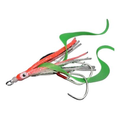 TOMYEUS Fishing Hooks 10pcs/lot Glow Assist Hooks with Squid Skirts Lumious Slow Jig Silicone Skirt Fishing Hook Sea Fishing Accessories Fishing Accessories (Color : Dark green-10pcs)