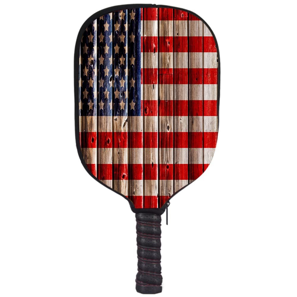 JCETUNO Pickle Ball Raquette Sleeve, Old Painted American Flag, Great Gift for Men, Women, Teens, Seniors, Kids and Adults of All Ages Who Love Pickleball Balls