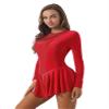 Hedmy Lyrical Women's Adult Figure Ice Skating Dress Long Sleeves Spandex Gymnastics Leotard Dress Red B Large view 2