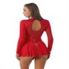 Hedmy Lyrical Women's Adult Figure Ice Skating Dress Long Sleeves Spandex Gymnastics Leotard Dress Red B Large view 3