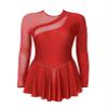 Hedmy Lyrical Women's Adult Figure Ice Skating Dress Long Sleeves Spandex Gymnastics Leotard Dress Red B Large view 4