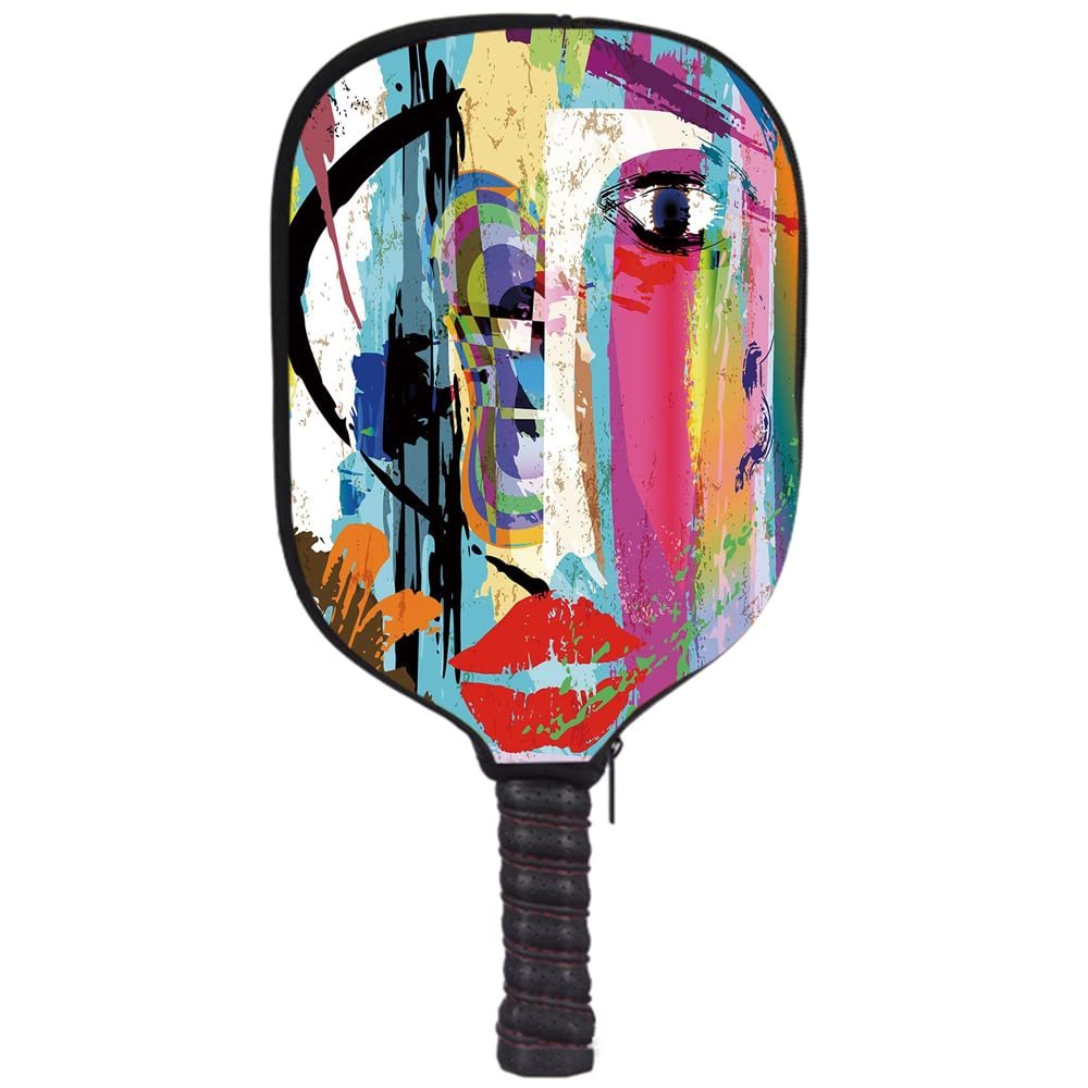JCETUNO Neoprene Pickleball Paddle Cover Pickleball Racket Sleeve, Contemporary Paint Strokes Splashes Paint Graffiti, Fits Most Rackets