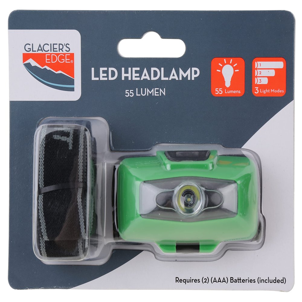 Glacier's Edge 6PK - 55 Lumen LED Headlamp Green 2X AAA (Included) Weather Resistance