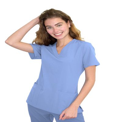 Green Town Scrubs for Women - 4 Pocket V-Neck Scrub Top, Stretch Fabric, Easy Care Uniforms-Ceil-X-Small