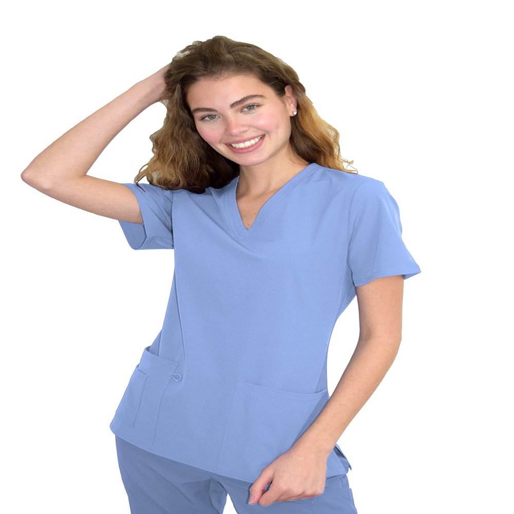 Green Town Scrubs for Women - 4 Pocket V-Neck Scrub Top, Stretch Fabric, Easy Care Uniforms-Ceil-X-Small