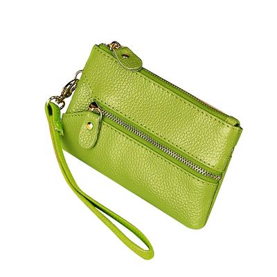 ihreesy Key Chain Pouch,Key Organizer Case Genuine Leather Car Key Holder Bag Mini Key Protect Cover Keychain Case Wallet with 6 Hooks and Dual Zippers,Green