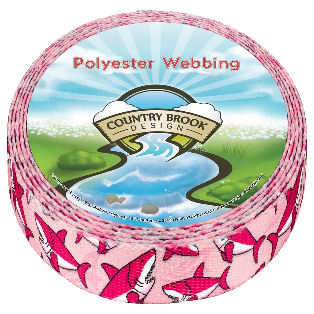 Country Brook Design - Pink Sharks Polyester Webbing (3/4 Inch, 50 Yards)