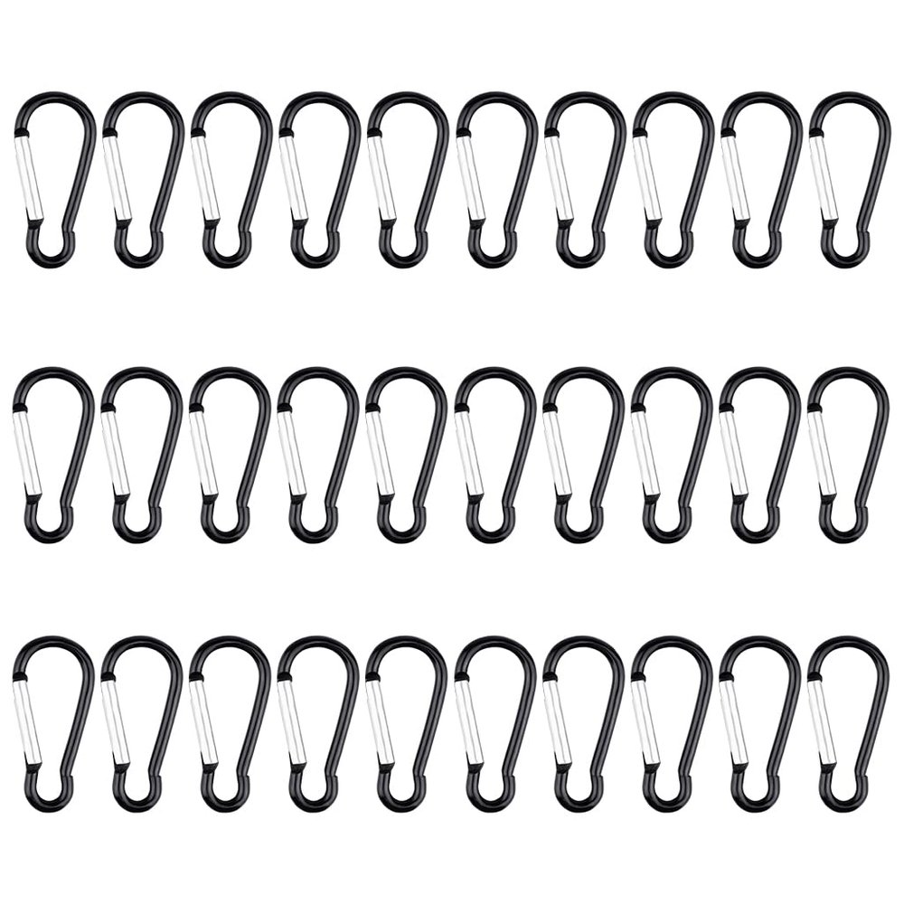 30 Pcs Carabiner Clips, Bantoye 2 Inch Aluminum Spring Lock Hooks Snap Hooks for Backpack Hiking Camping Travelling, Black