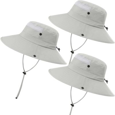 3 Pack Mens Boonie Sun Hat Women UV Protection Outdoor Bucket Hat with Wide Brim for Fishing,Hiking,Safari & Gardening (3 Pack-Light Grey)