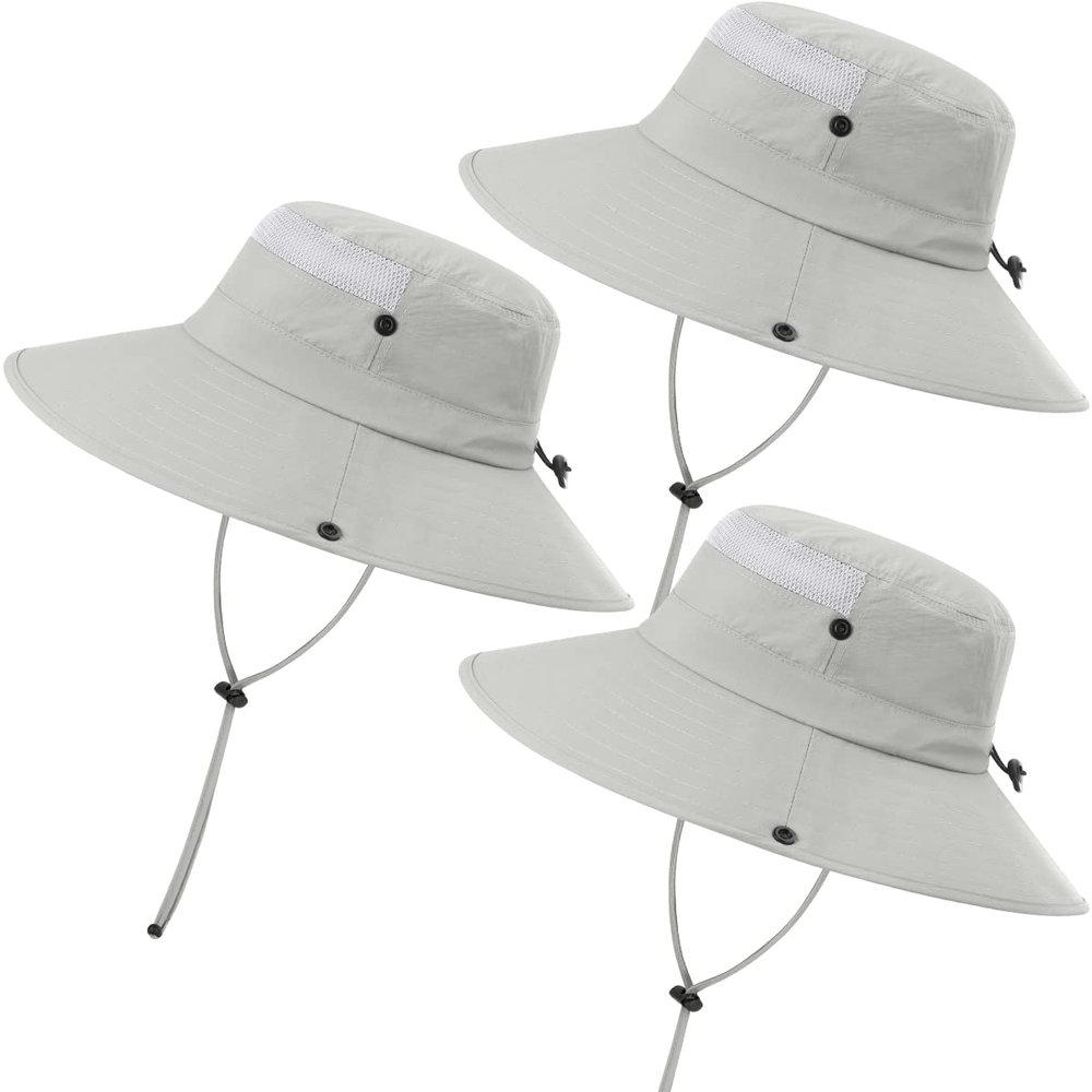 3 Pack Mens Boonie Sun Hat Women UV Protection Outdoor Bucket Hat with Wide Brim for Fishing,Hiking,Safari & Gardening (3 Pack-Light Grey)