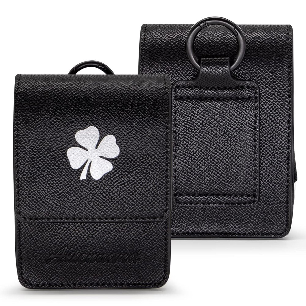 Aliennana Golf Rangefinder Case Premium Leather for Bushnell Callaway Universal Range Finder Carry Bag with Tee Holder Belt Clip for Most Brands Rangefinders (Black1)