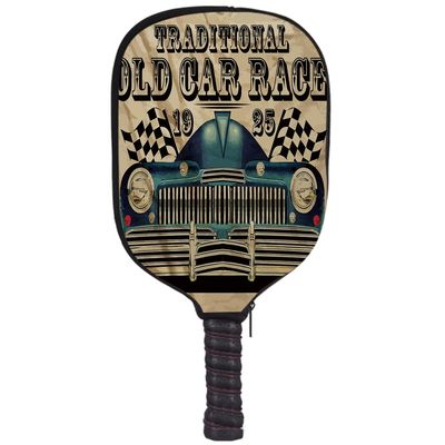 JCETUNO Lightweight Neoprene Single Pickleball Paddle Cover Holder Sleeve Case Protector, American Car with Flags Rusty, Fits Most Rackets